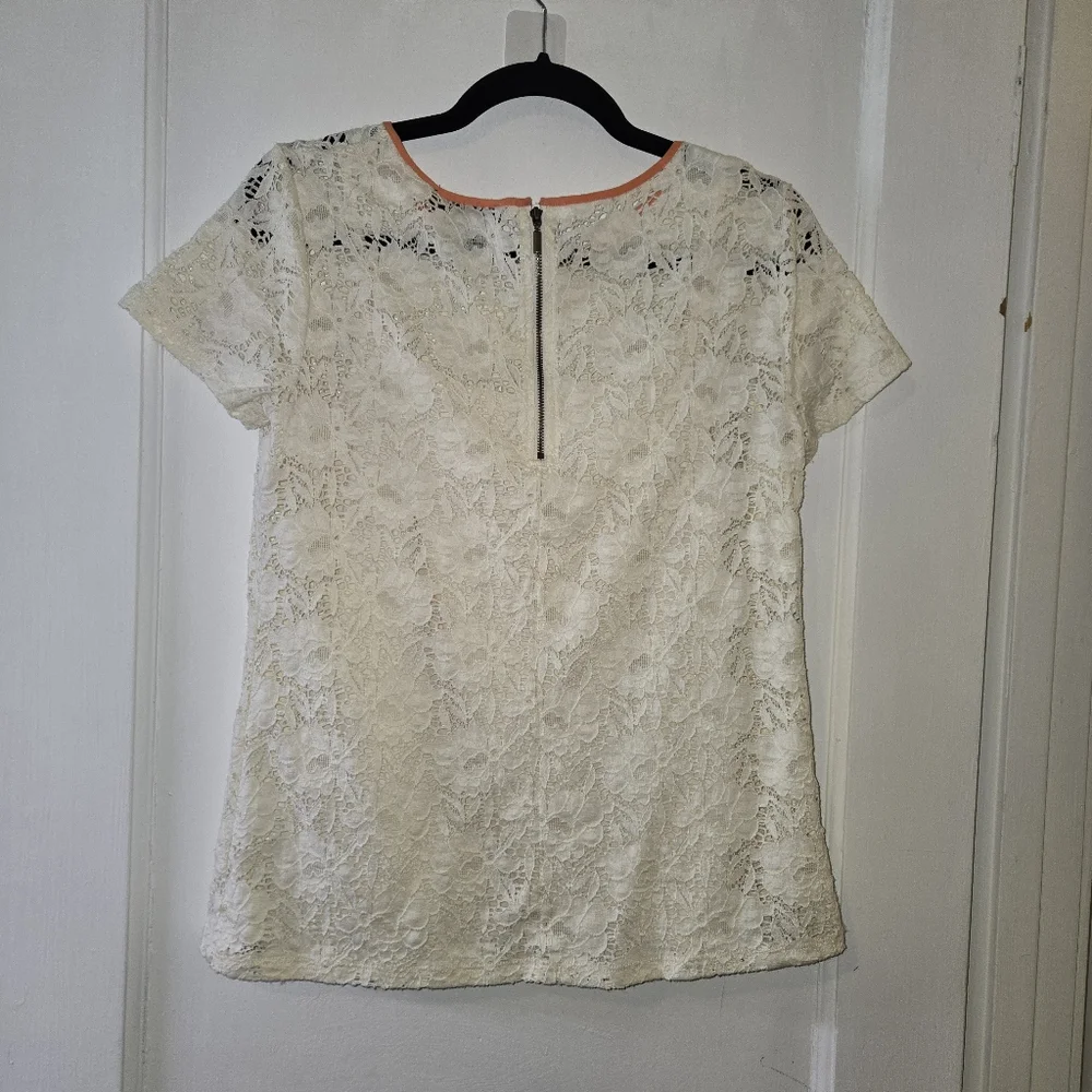 Style & Co Ivory Floral Lace Short Sleeve Top - Size S - Picture 5 of 11